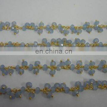 Blue Chalcedony Wire Wrapped Dangle Chain/Gemstone Beaded Chain Necklace