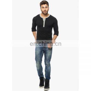 Fashion Dry Fit Oversize v Neck Collar t Shirt 100% Cotton Long Sleeve Men T-shirt photo-2