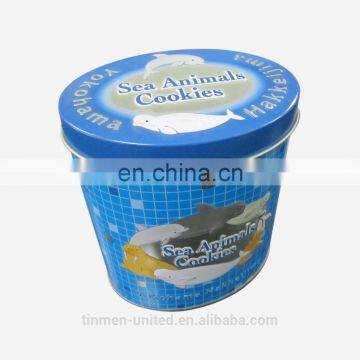 Round blue cookie packaging tin box