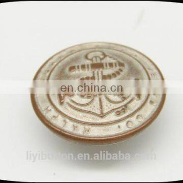 20mm anchor antique copper tin embossed logo with brass loop buttons/ sewing button for garment