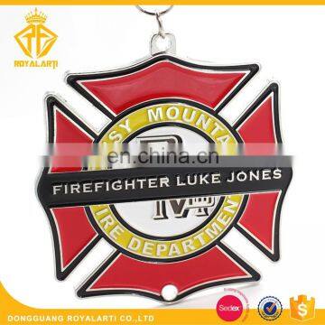 Shiny Silver Firefighter Shield Medal with Soft Enamel