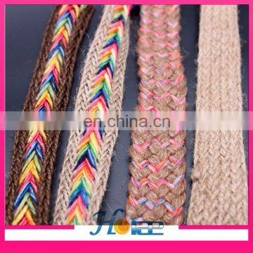 Fashion woven natural jute webbing cord braided jute webbing rope for shoe and bag hg037