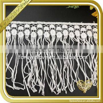 White fringe trim tassel cotton embroidery lace for bridal FLL-036