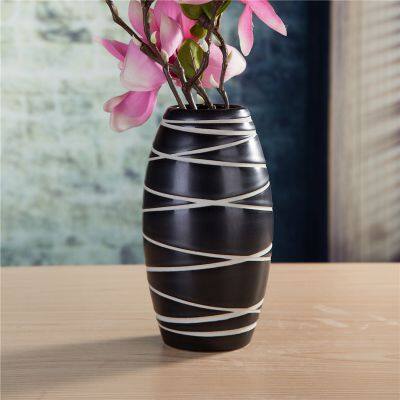 Matte Glaze Large White Stripe Sculpture Jingdezhen Ceramic Vase Decoration For Grow Fresh Flowers photo-4
