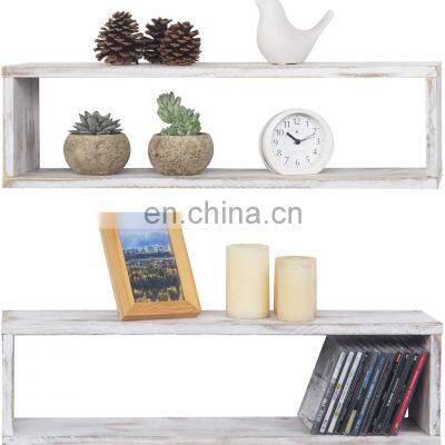 Wall Mounted Whitewashed Wood Cubby Floating Display Storage wooden Shelf