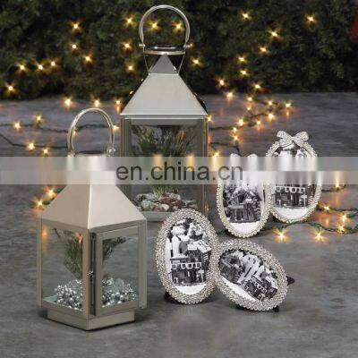 Custom Lantern Candle Holder Outdoor Decorative Garden Hollow Black Metal Wedding Lantern Glass