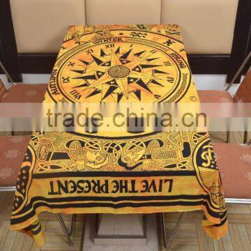 Indian Cotton Table Cloth Yellow Color Compass Zodiac Print Dinning Table Cloth Vintage Wall Hanging Throw Bed Sheet Cover TC59 photo-2