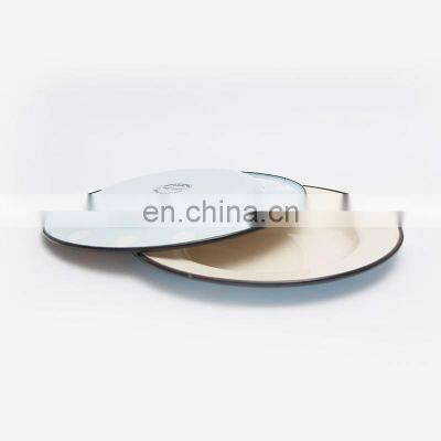 Customized color logo printing vintage round shape metal steel enamel camping dishes