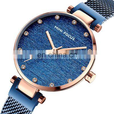 Mini focus 0328l brand women's watch light luxury silk dial Japanese movement diamond inlaid waterproof Milan mesh belt Watch