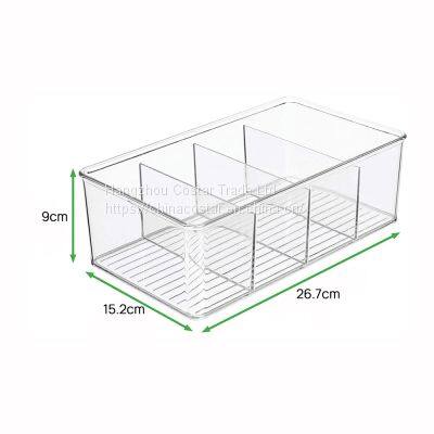 Clear Plastic Food Storage Bin Organizer With 4 Compartments for Kitchen Cabinet, Pantry, Shelf, Drawer, Fridge, Freezer Organization photo-4