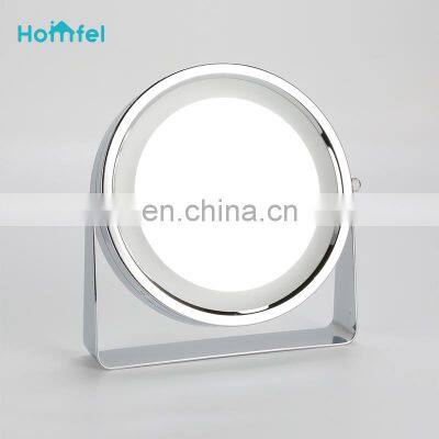 LED Adjustable Cosmetic Mirror Magnifying Round Mirror Chrome Freestanding Light