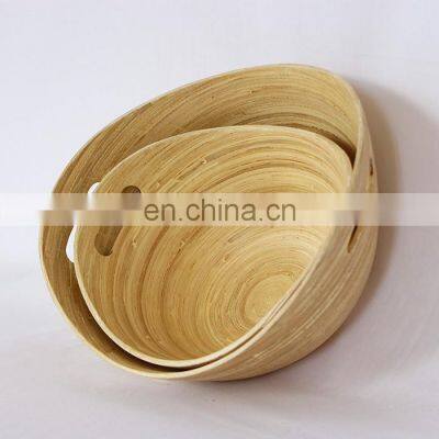 High Quality Large Set of 2 Natural Spun Bamboo Salad Bowl, Natural Handmade Serving Bowls Wholesale photo-4