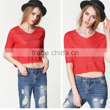 hot spring and summer fashion sweet ice silk sweater and short slim exposed navel sweater