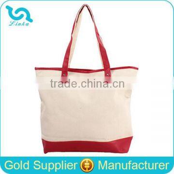 Factory Sale Wholesale Plain Canvas Tote Bag Leather Handle Canvas Tote Bag With Leather Trim