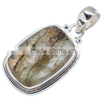 925 SOLID STERLING FINE SILVER ROUGH LABRADORITE PENDANT