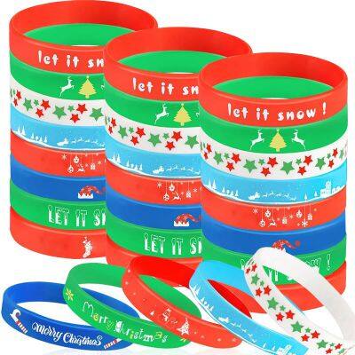 Free Sample Promotional  Festive Durable Customized Christmas Silicone Bracelets Perfect for Christmas Holiday