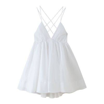 New vacation style sexy pure desire strap backless MIDI camisole dress for women