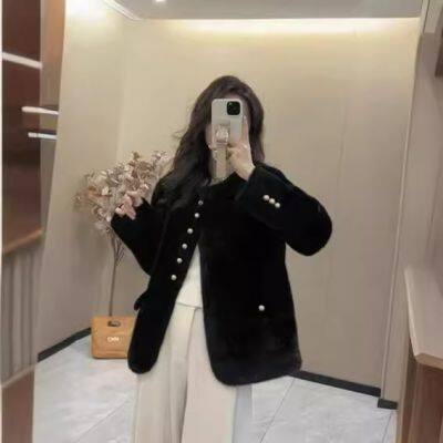 Novo casaco de pele de falsa vison ecológico de outono e inverno para mulheres, com gola redonda curta e fashion em Haining photo-2