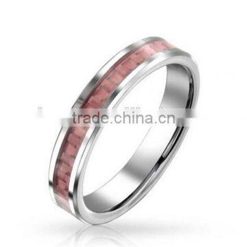 Pink Carbon Inlay Tungsten Ring Wedding Band, Men's Tungsten Carbon Fiber Ring