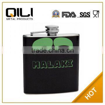 FDA 6oz Green and Black leather wrapped 6oz Mustache Hip Flask