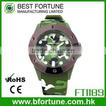 FT1189_GN Colorful Silicone Strap Japan quartz movt soldier Camouflage War style Watch