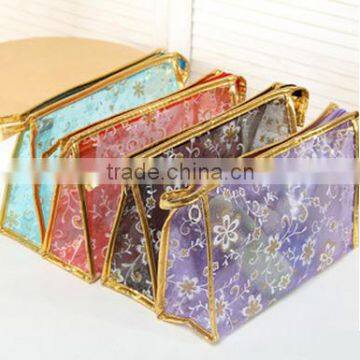 Wholesale fashion beautiful flower pattern transparent cosmetic bag