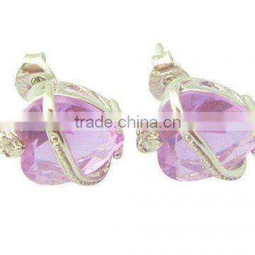 heart-shaped Purple CZ Engagement earring studs 925 silver earring