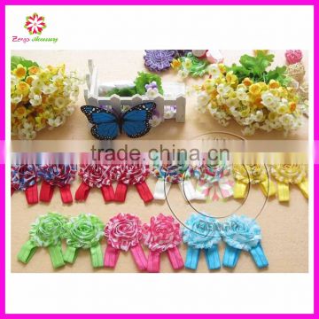 Soft stretch chevron printed chiffon flower barefoot sandals for babies