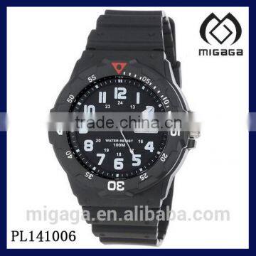 Black resin non-click rotating bezel luminous sport watch for men