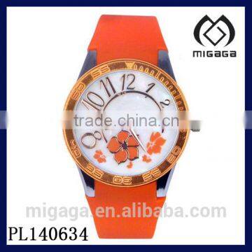 fashionable young girls watch orange band*silicone strap girls lovely flower wristwatch