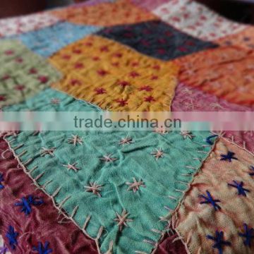 Patchwork with Hand Embroidery, Handmade Patchwork Bedspread,Multicolor Patches