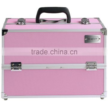 Aluminium Pink Beauty Make Up Nail Cosmetic Box Vanity Case