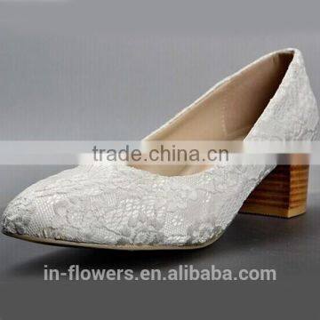 Block Heel White Lace Cloth Pumps Shoes for Woman photo-3