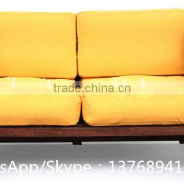 wooden frame classic two seat sofa with cushions for living room