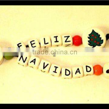 Christmas Beaded Keychain, Christmas Phrases on Products, Christmas Spirit Products, "Feliz Navidad" Key Chain