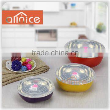 #201 colorful Food Storage Container-3 Stackable Round Plastic Bowls wtih Airtight Lid,And Locking Clip 3pcs set in color box