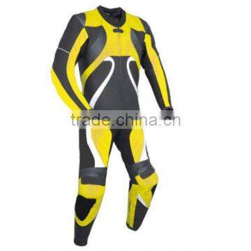 Mens Yellow 1-Pc Motorbike Leather Racing Suit