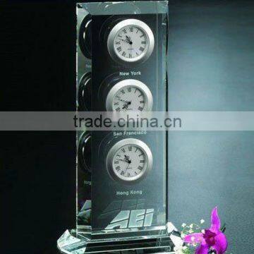 High quality company logo design crystal timepieces for office use with 3 clocks