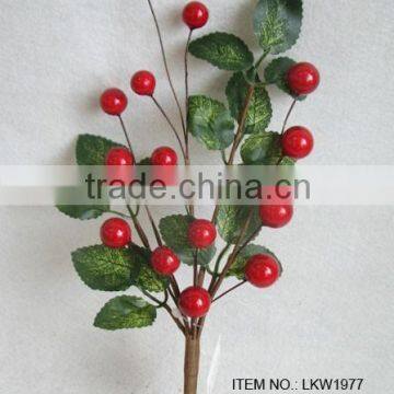 2015 newest special artificial holly leaf and foam red berry pick 12" branches pick for chrismas decoration pick