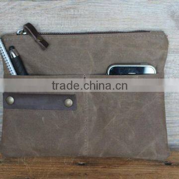Custom small cotton waxed canvas zipper pouch