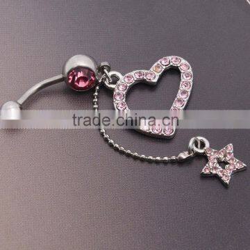 Multi Color Gems Paved Heart With Chains Linkrd Matched Gems Paved Five-Pointed Star Drop Dangle Belly Button Naval Ring.