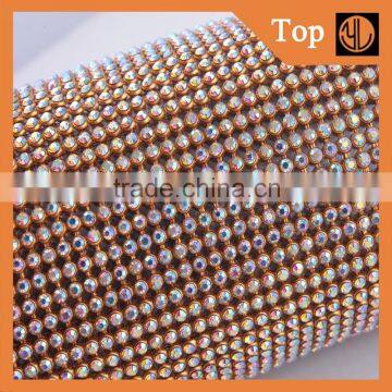 Hotfix gold aluminum crystal AB rhinestone mesh