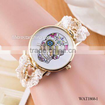 DIY hand made woven chain skull ladies hand chain watch