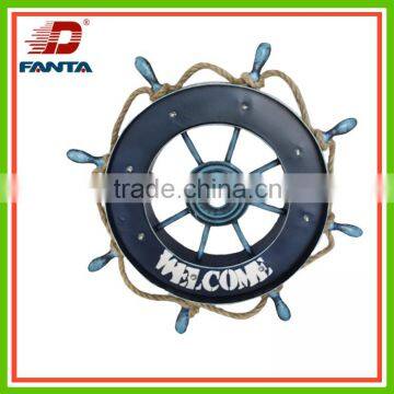Nice navy blue nautical metal boat helm for wall decoration
