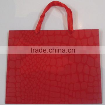 Red cheap paper bag with ribbon handle