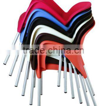 Wholesale comfortable stackable plastic leisure chair with metallic legs