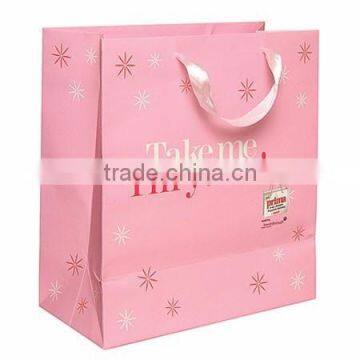 Pink beautiful durable custom hand kraft paper promotional gift bags