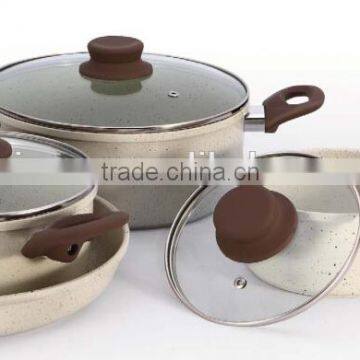 forged carbon steel marble coating 7pcs cookware set with softtoch handle