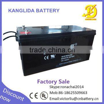 Kanglida 6fm 12v 200ah agm deep cycle solar cell battery,2016 hot sale