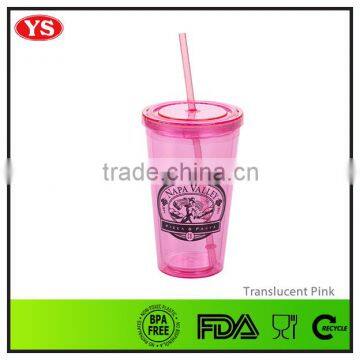 16oz Bpa Free Plastic Beverage to go Tumbler With Straw